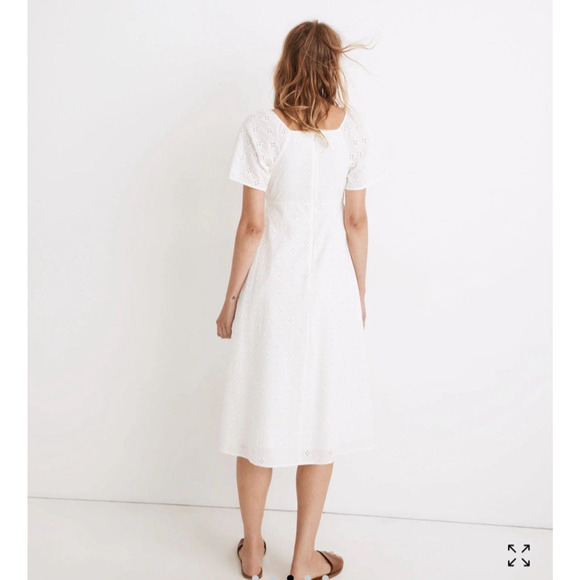 Madewell Eyelet Tie Front Midi Dress White Cotton Short Sleeve Size 4 Boho Bride - Picture 2 of 16